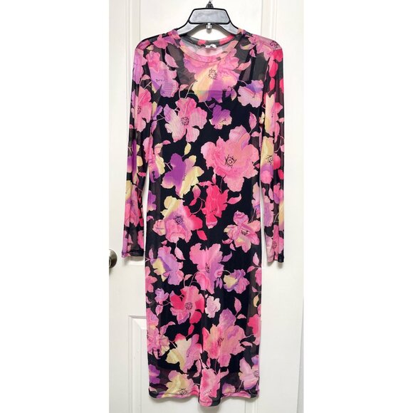 New AFRM LOAH LONG SLEEVE MESH MIDI DRESS In Pink Marble Bloom L - Picture 3 of 7